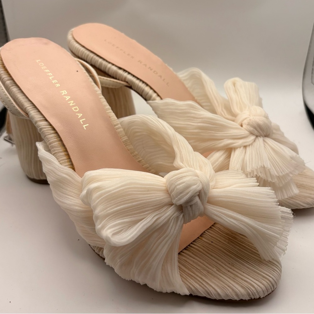 Loeffler Randall Women's Ivory Pleated Bow Slip-On Block Sandals Size 7.5B - Picture 2 of 4